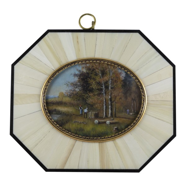 Miniatur-Rahmen mit Malerei Bildgröße 7x9 cm Außenmaß 14x12 cm Herbstimmung