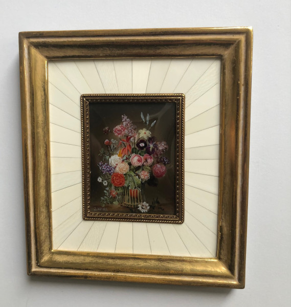 Vergolder-Rahmen mit Mammut Elfenbein Miniatur Bildmaß 7x9 cm außen 16x19 cm