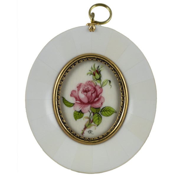 Miniatur-Rahmen mit Malerei Bildgröße 4x5 cm außen 8x9 cm dunkel purpur Rose