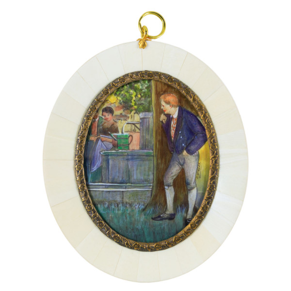 Miniatur-Rahmen mit Malerei Bildgröße 7x9 cm außen 10,5x12,5 cm