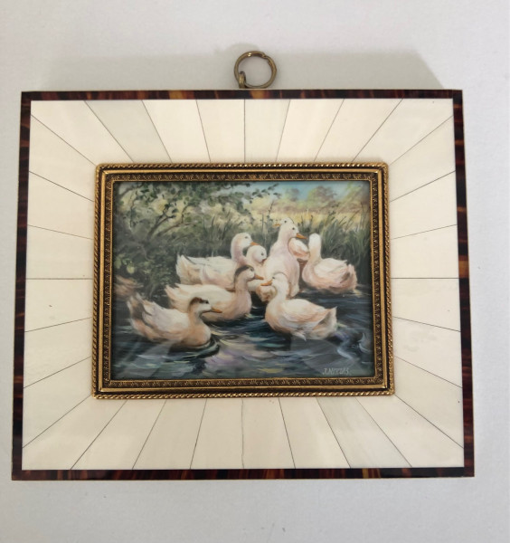 Mammut Elfenbein Miniatur Bildmaß 7x9 cm außen 12x14 cm