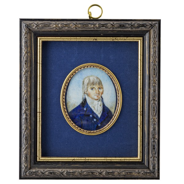 Elfenbein-Miniatur mit Antiquitäten Nachweis Bildgröße 5x6 cm