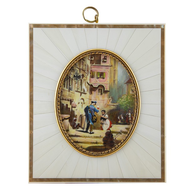 Miniatur-Rahmen mit Malerei Bildgröße 7x9 cm Briefträger n. Spitzweg