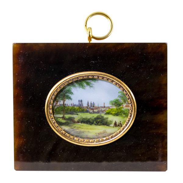 Mammutelfenbein-Miniatur Bildgröße 4x5 cm außen 9x8 cm