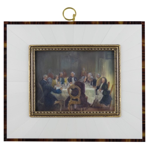 Miniatur-Rahmen mit Malerei Bildgröße 7x9 cm Außenmaß 14,5x12,5 cm Tafelrunde
