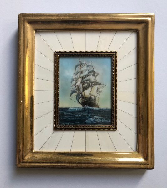 Vergolder-Rahmen mit Mammut Elfenbein Miniatur Bildmaß 7x9 cm außen 16x19 cm