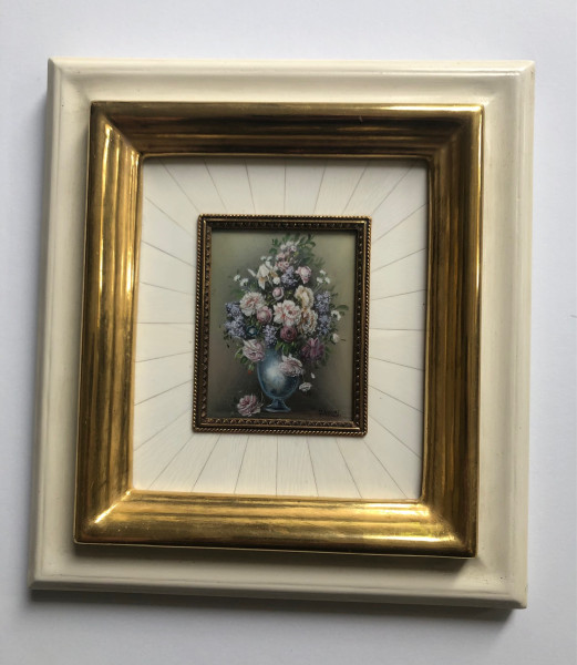 Vergolder-Rahmen mit Mammut Elfenbein Miniatur Bildmaß 7x9 cm außen 21x23 cm