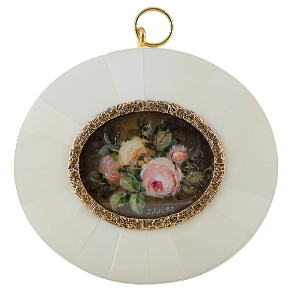Miniatur-Rahmen mit Malerei Bildgröße 4x5 cm Rosen-Stilleben