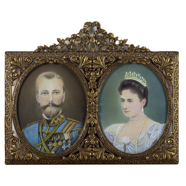 Miniatur-Rahmen mit Malerei Bildgröße 7x9 cm Zar Nikolaus II - Zarin A. Feodorovna