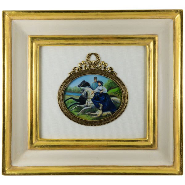 Miniatur-Rahmen mit Malerei Bildgröße 7x9 cm außen 29x27 cm