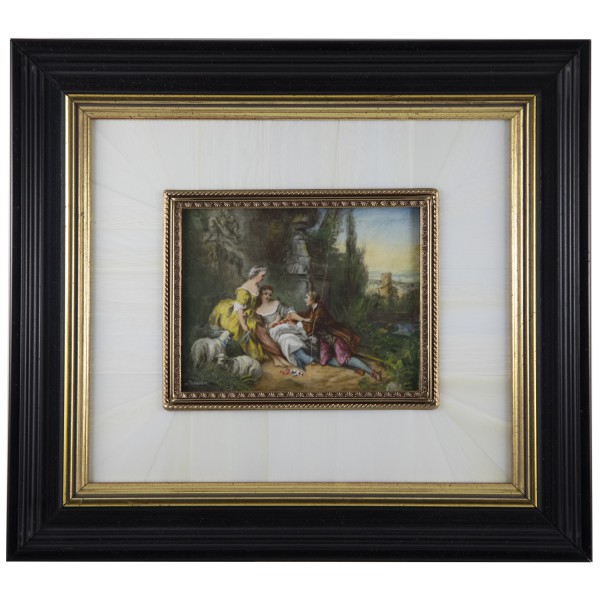 Miniatur-Rahmen mit Malerei Bildgröße 7x9 cm außen 17x20 cm leicht beschädigt