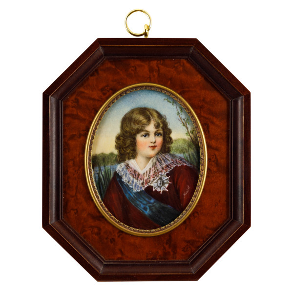 Elfenbein-Miniatur mit Antiquitäten Nachweis Bildgröße 7x9 cm außen cm12x14 cm