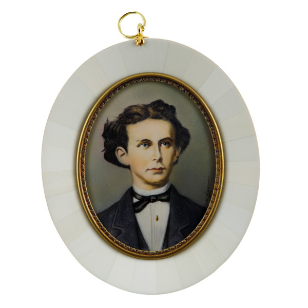 Elfenbein-Miniatur mit Antiquitäten Nachweis Bildgröße 7x9 cm außen 10,5x12,5 cm