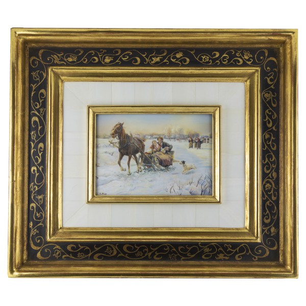 Miniatur-Rahmen mit Malerei Bildgröße 10x14 cm Heitere Schlittenfahrt