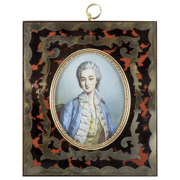 Miniatur-Rahmen mit Malerei Bildgröße 7x9 cm Außenmaß 14,5x12,5 cm Mme. Dubarry