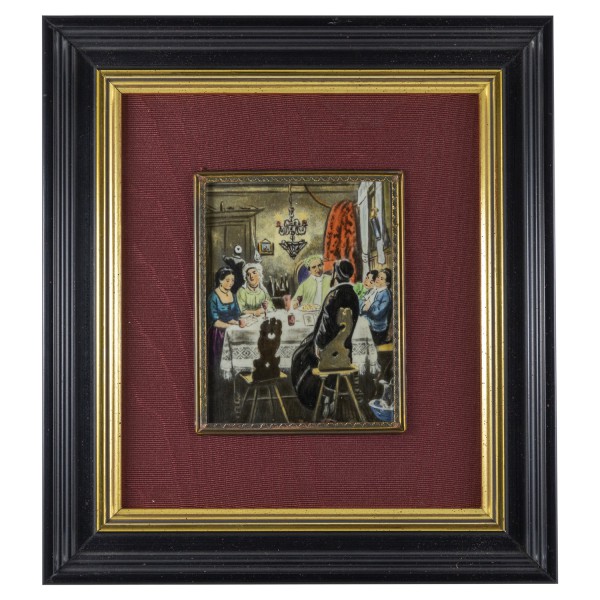 Miniatur-Rahmen mit Malerei Bildgröße 7x9 cm außen 17x19 cm Passahfest