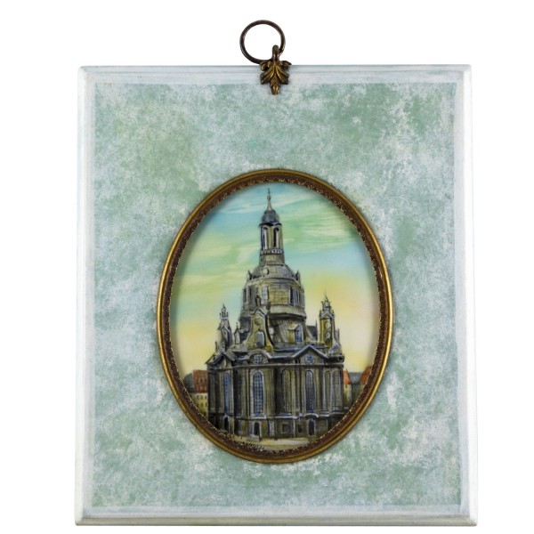 Miniatur-Rahmen mit Malerei Bildgröße 7x9 cm Außenmaß 14x12 cm Frauenkirche in Dresden