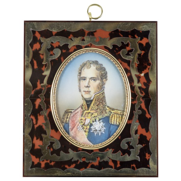 Miniatur-Rahmen mit Malerei Bildgröße 7x9 cm Außenmaß 14,5x12,5 cm General Michel Ney