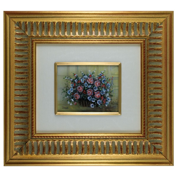 Miniatur-Rahmen mit Malerei Bildgröße 7x9 cm außen 21x23 cm