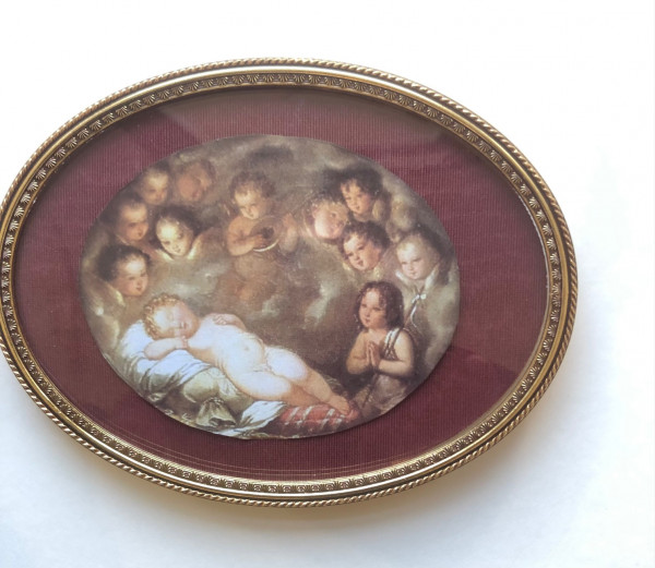 Aktion bis Ostern 20%=24€ Bronzerahmen von Haffke gegr. 1909 mit Kunstdruck nach Defregger Jesuskind