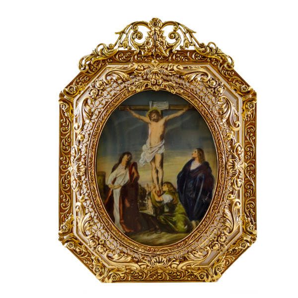 Elfenbein Miniatur mit Antiquitäten Nachweis Bildgröße 7x9 cm außen 11x15 cm
