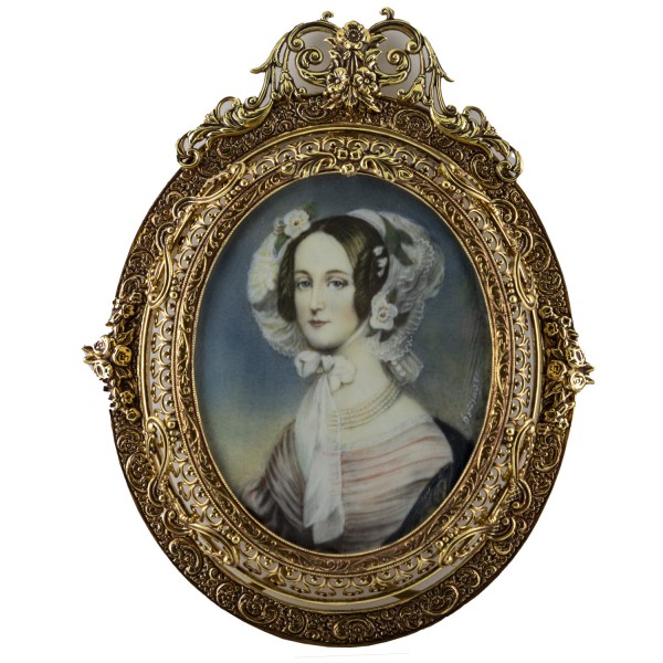 Miniatur-Rahmen mit Malerei Bildgröße 7x9 cm Außenmaß 11x14 cm Kaiserin Marianne