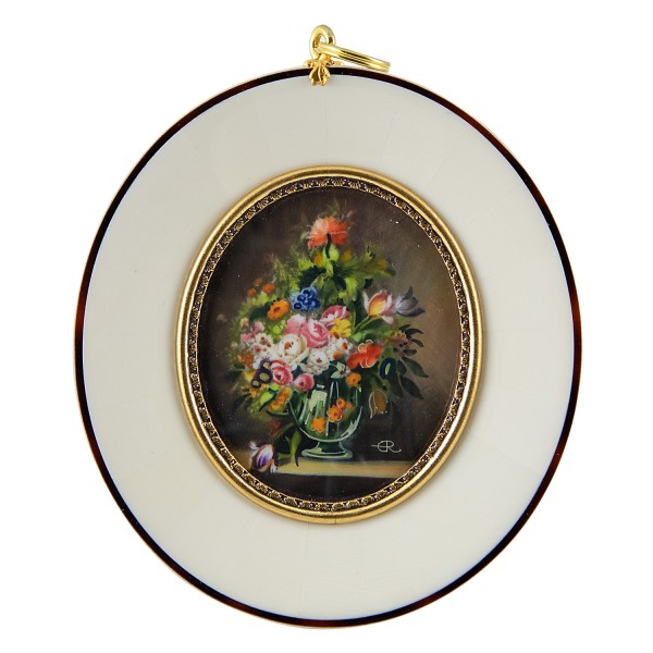 Miniatur-Rahmen mit Malerei Bildgröße 5x6 cm Blumen in Vase