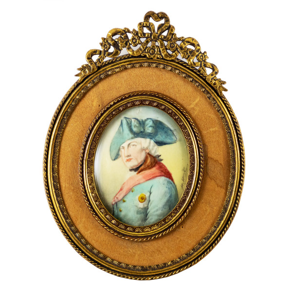 Miniatur-Rahmen mit Malerei Bildgröße 4x5 außen 8x11 cm