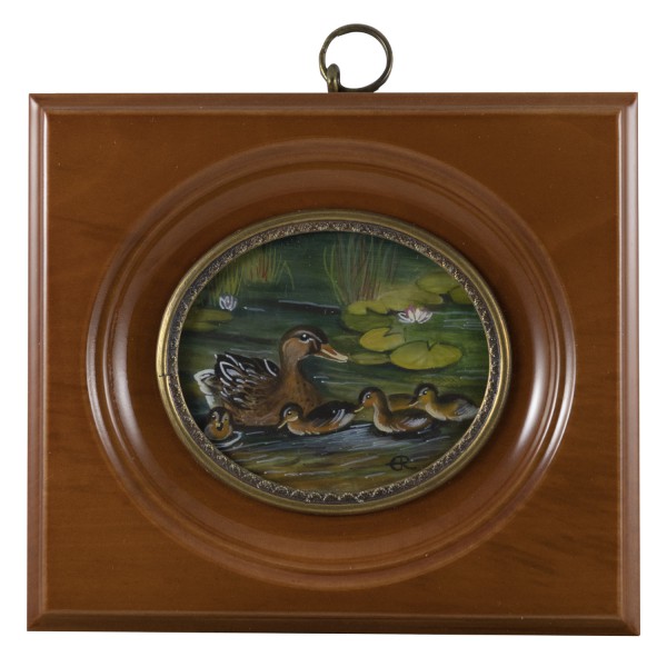 Miniatur-Rahmen mit Malerei Bildgröße 5x6 cm außen10x11cm Enten im Teich