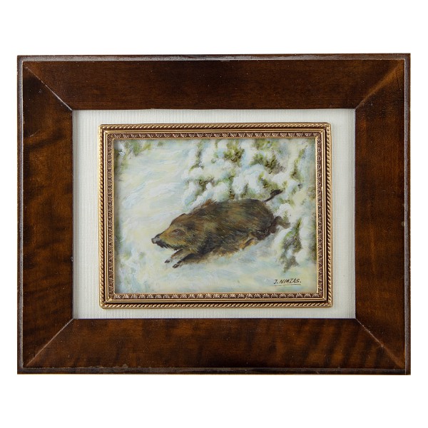 Miniatur-Rahmen mit Malerei Bildgröße 7x9 cm Wildschwein