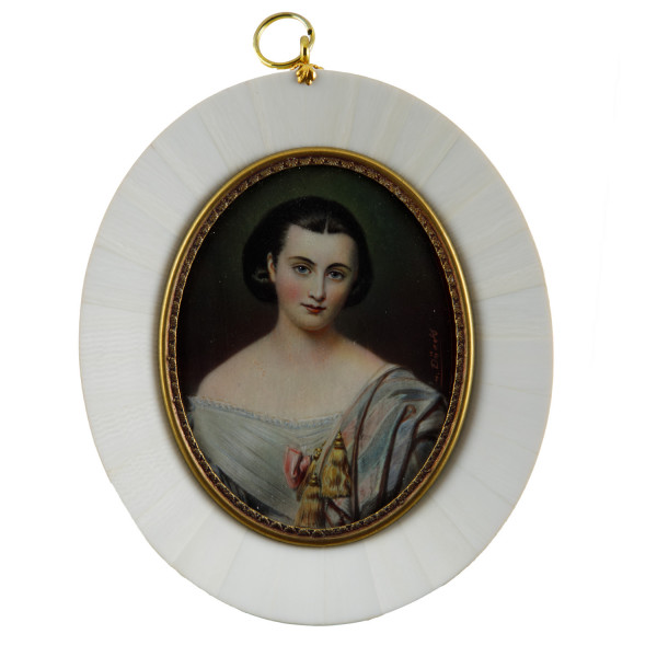 Elfenbein-Miniatur Bildgröße 7x9 cm außen 10,5x12,5 cm wichtige Info in Produktinformation