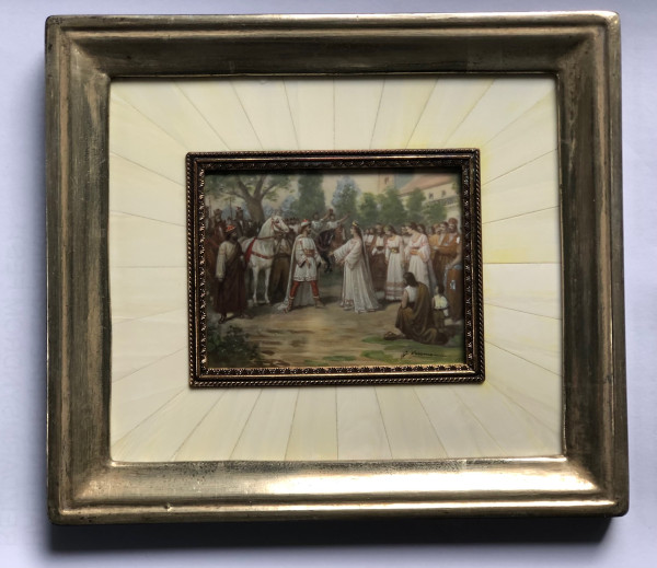 Mammut-Elfenbein-Miniatur Bildgröße 7x9cm auß.18x17 cm