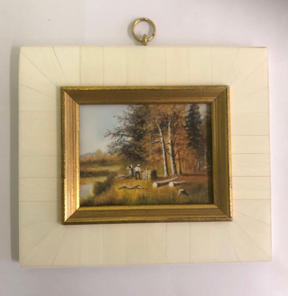 Mammut-Elfenbein Miniatur Bildgröße 7x9cm auß.14x12 cm-