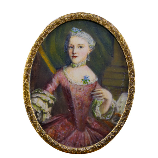 Antike Elfenbein-Miniatur mit naturschutzbehördlichem Zertifikat Bildgröße 7x9 cm außen 7,5x9,5 cm