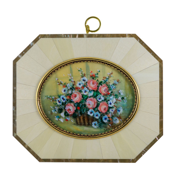 Miniatur-Rahmen mit Malerei Bildgröße 7x9 cm außen 12x11 cm