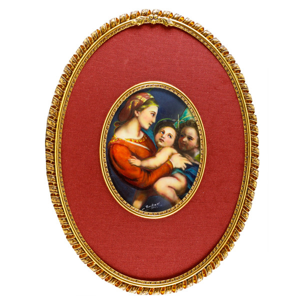 Elfenbein-Miniatur mit Antiquitäten Nachweis Bildgröße 7x9 cm außen 11x15 cm