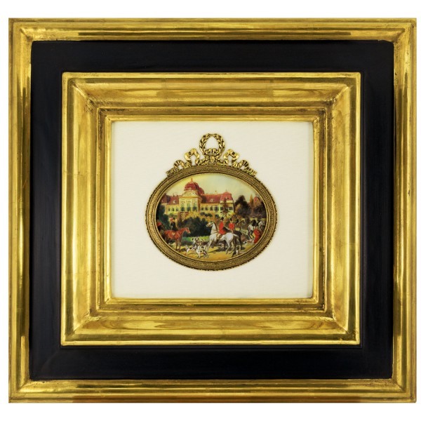 Miniatur-Rahmen mit Malerei Bildgröße 7x9 cm außen 29x27 cm