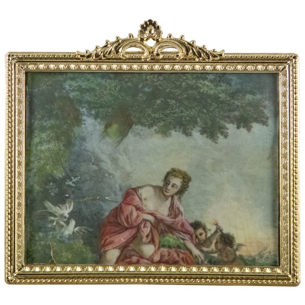 Miniatur-Rahmen mit Malerei Bildgröße 7x9cm außen 11x12 cm leicht beschädigt