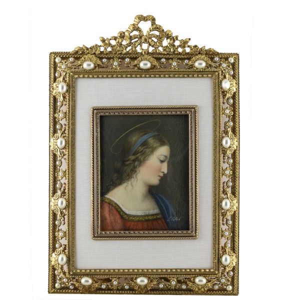 Miniatur-Rahmen mit Malerei Bildgröße 7x9 cm Außenmaß 13,5x20cm Hlg. Catharina