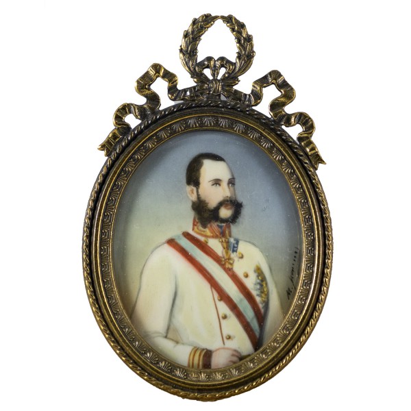 Miniatur-Rahmen mit Malerei Bildgröße 4x5 cm Kaiser Franz Josef von Österreich