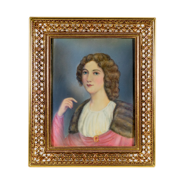Elfenbein Miniatur mit Antiquitäten Nachweis Bildgröße 7x9 cm außen 11x15 cm