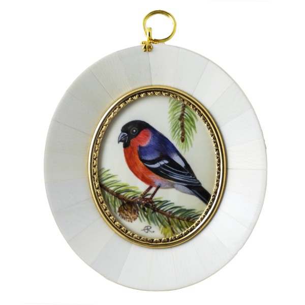 Miniatur-Rahmen mit Malerei Bildgröße 5x6 cm Dompfaff Männchen