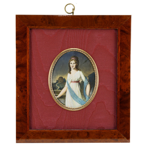 Antike Elfenbein-Miniatur mit naturschutzbehördlichem Zertifikat Bildgröße 7x9 cm außen 16x18