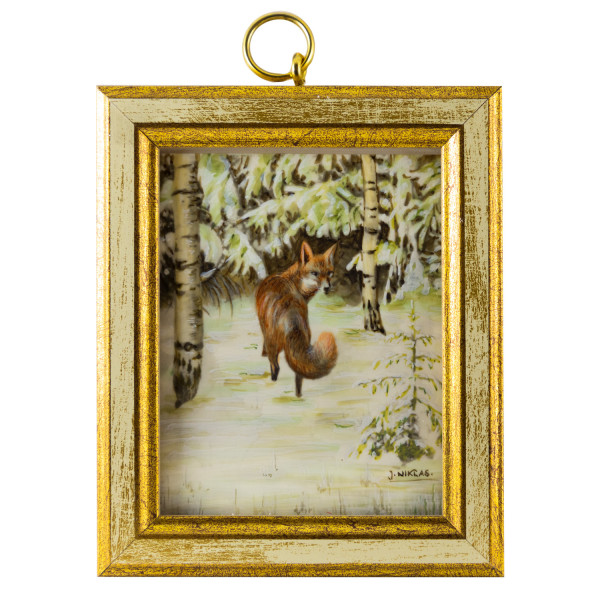 Holzrahmen mit Malerei auf Mammut-Elfenbein Bildgröße 7x9außen 9x11 cm-Copy