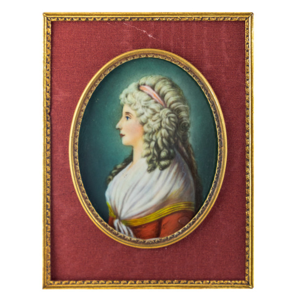 Elfenbein Miniatur mit Antiquitäten Nachweis Bildmaß 7x9cm außen 10x12 cm