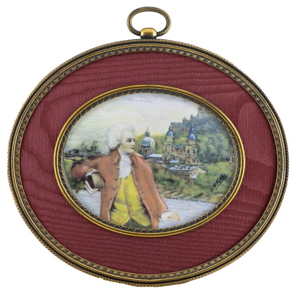 Miniatur-Rahmen mit Kunstdruck Bildgröße 7x9 cm Mozart in Salzburg