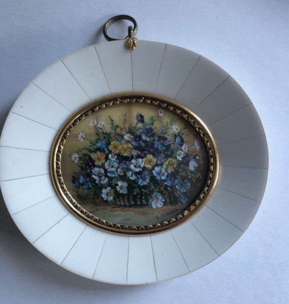 Mammut-Elfenbein Miniatur Bildgröße 5x6cm auß.10,5x11,5cm