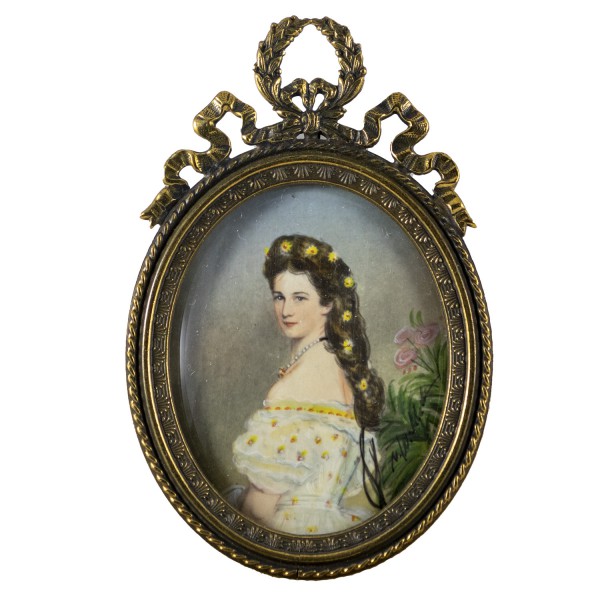 Miniatur-Rahmen mit Malerei Bildgröße 4x5 cm Kaiserin Elisabeth von Österreich