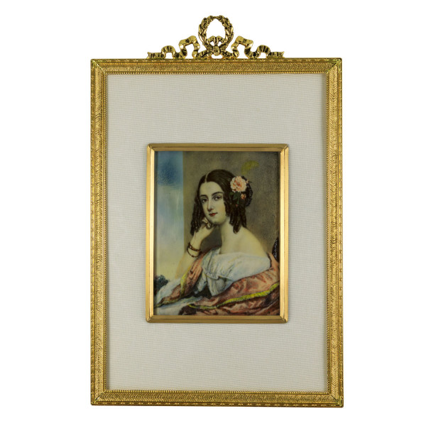 Miniatur-Rahmen mit Malerei Bildgröße 7x9 cm außen 13x20 cm