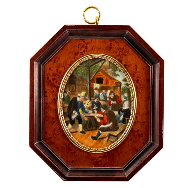 Elfenbein-Miniatur mit Antiquitäten Nachweis Bildmaß 7x9 cm